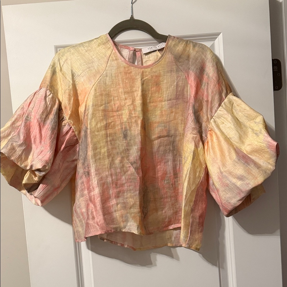Hunter Bell Pastel Pink & Yellow Puff Sleeve Top